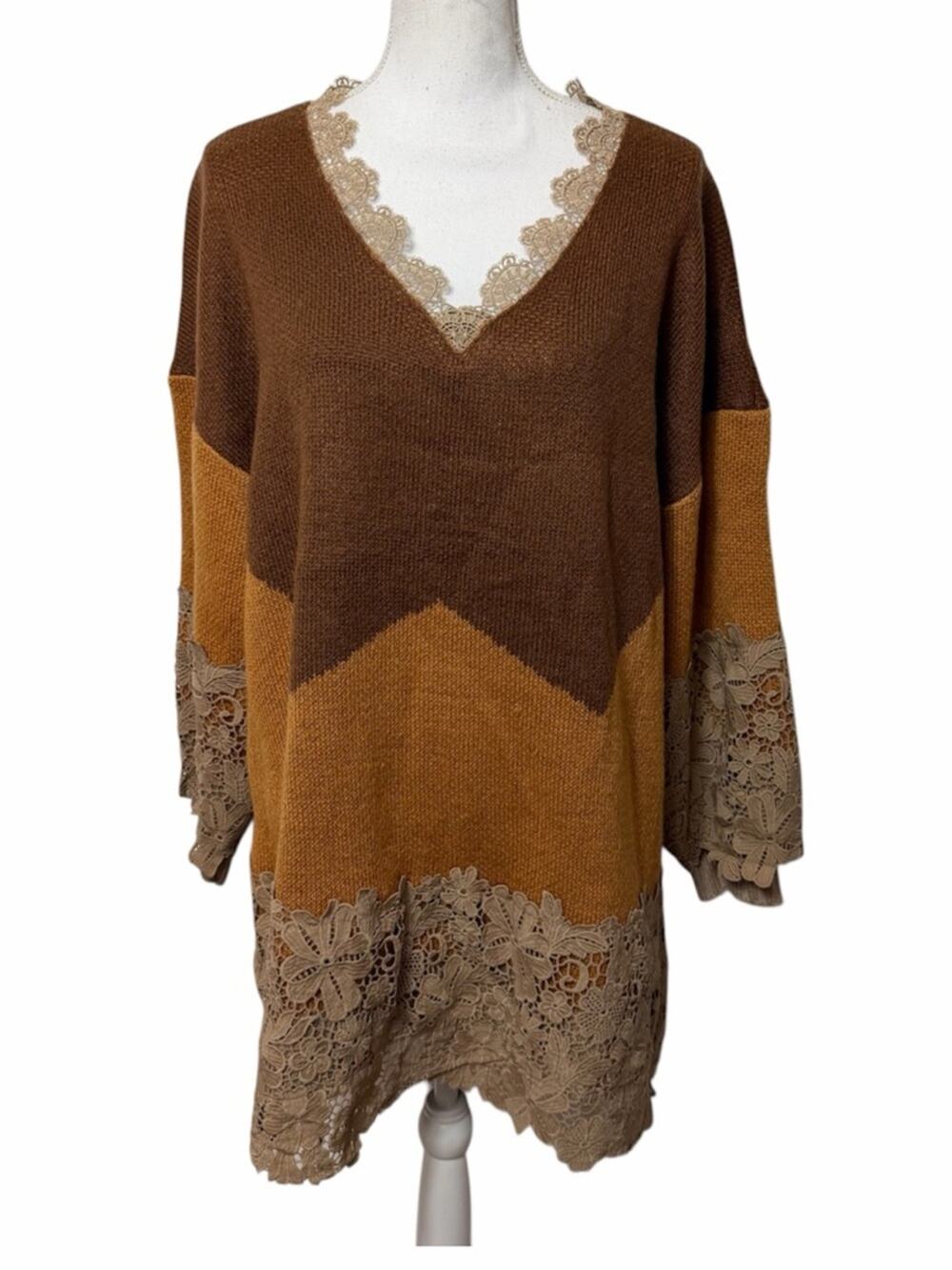 Yohers Brown Ombre Knit Lace Mini Dress Small Oversized NWT $159 Retail